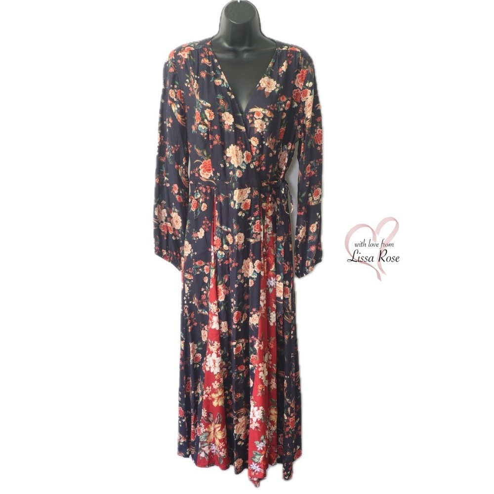 Farm Rio Full Wrap Mixed Pattern Floral Maxi Dress (Anthropologie)